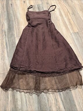 Mariposa Dark Brown 100%Silk Spaghetti Strap Dress